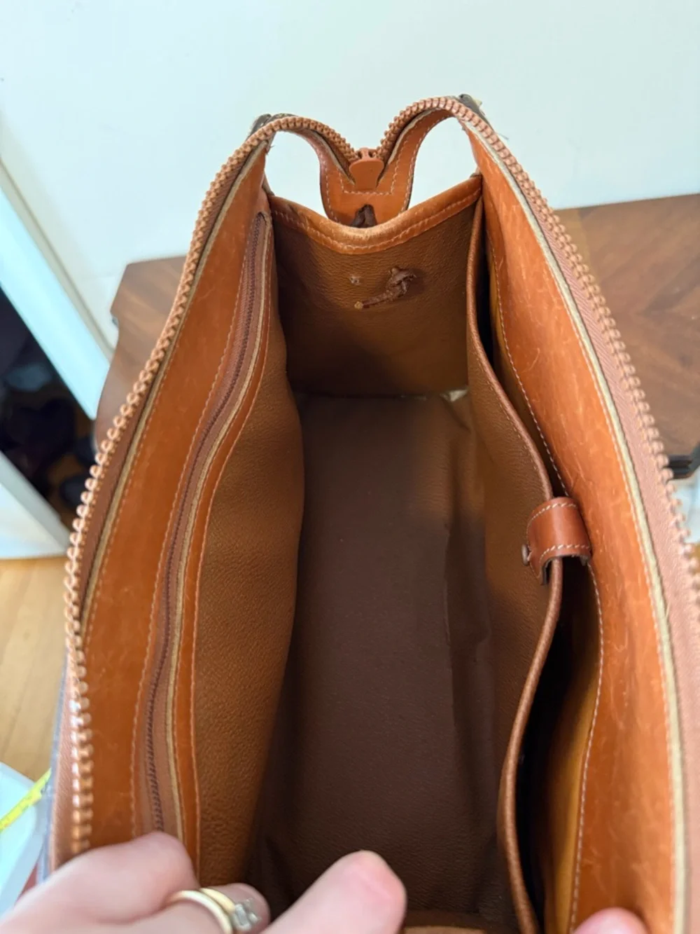 Dooney & Bourke White and Tan Pebbled Leather Satchel - Picture 10 of 10